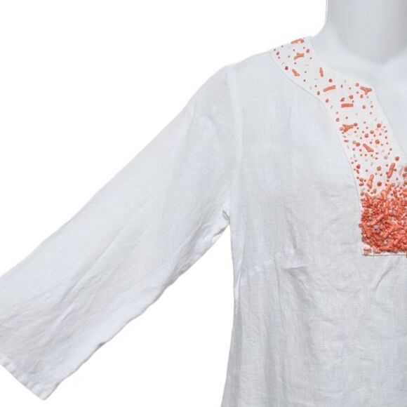 BEATRIZ CAMACHO Coral Party Linen Tunic Top 6 - Picture 2 of 7